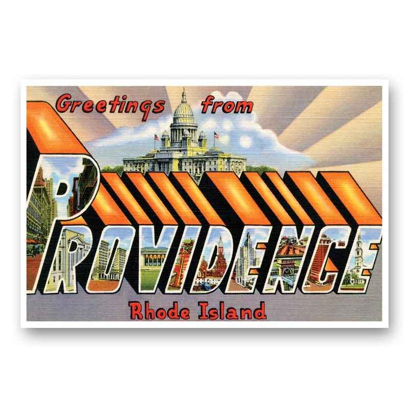 Postcard Fair GREETINGS FROM PROVIDENCE, RI vintage reprint postcard set of 20 identical postcards. Large Letter Providence, Rhode Island city name post card pack (ca. 1930's-1940's). Made in USA. - Image 1
